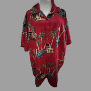Profile Hawaiian Shirt 4X Woody Wagon Cars Surfboards Palms Red Polyester